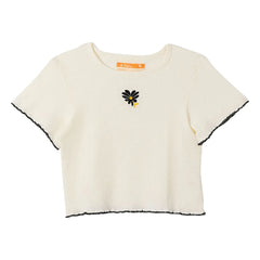 Fabula - Camiseta de canalé con motivo floral | Blanco