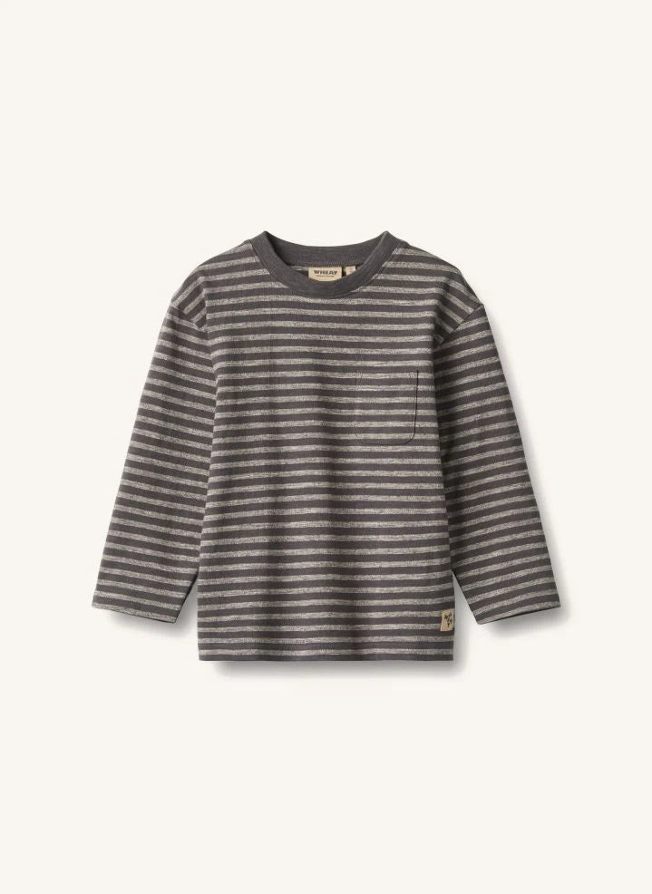 Wheat - Ross Camiseta Orgánica de Algodón a Rayas | Gris carbón