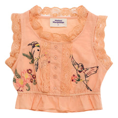 Maison Mangostan - Top bordado de pájaros | Naranja