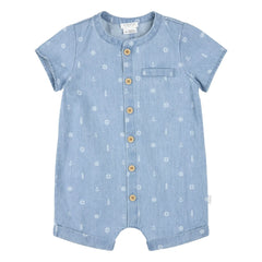 Petit Lem - Chambray de algodón orgánico - Mono con anclas | Azul denim