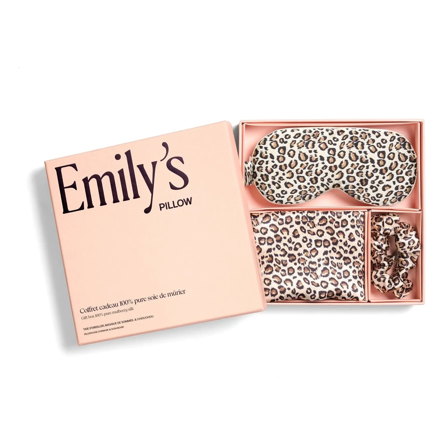 Emily's Pillow - Set de dormir de seda con estampado de leopardo