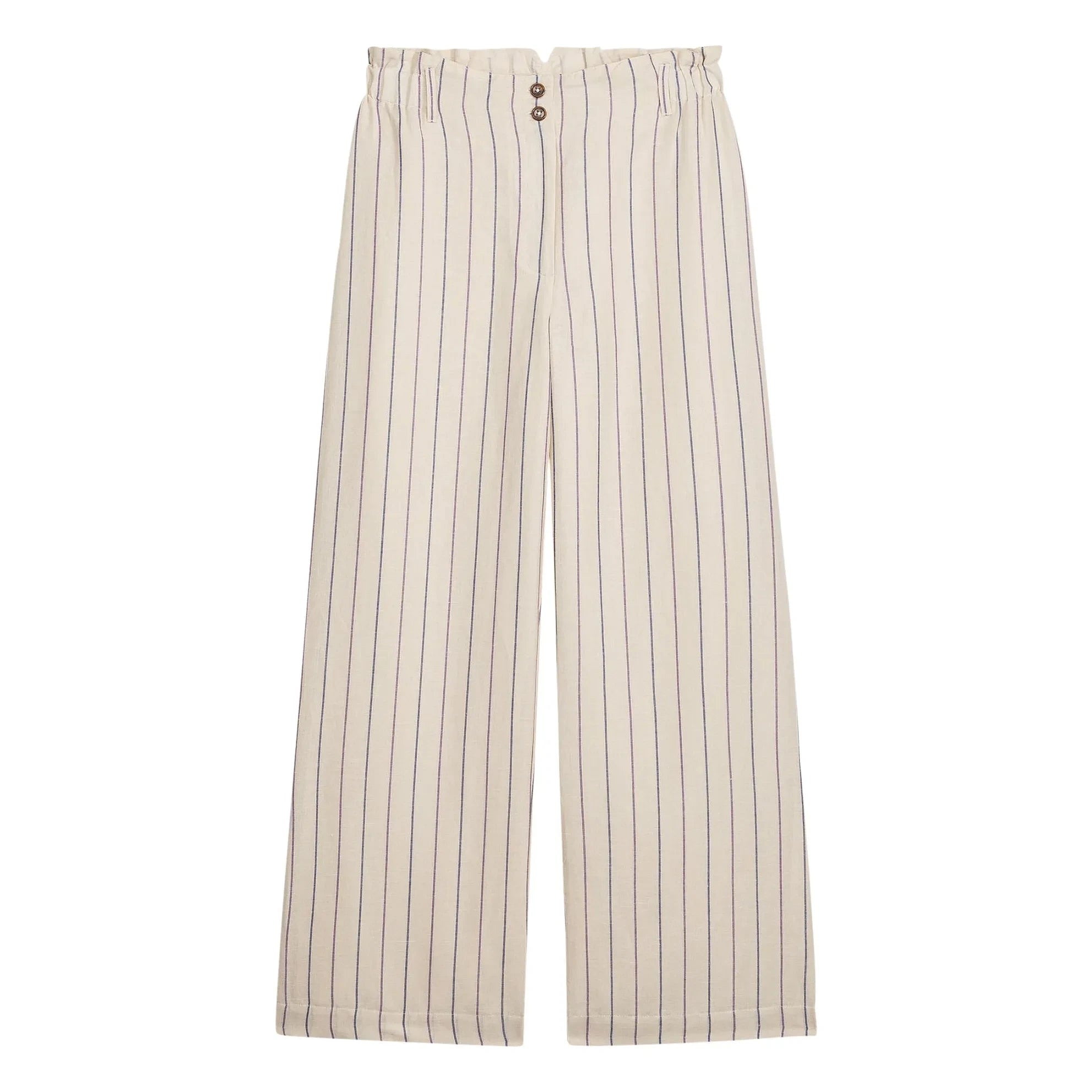 Louise Misha - Pantalones de lino y algodón a rayas Abuela | Crema