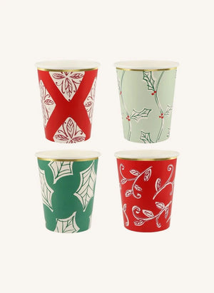 Meri Meri - Vasos de Navidad con Estampado en Bloque - Set de 8