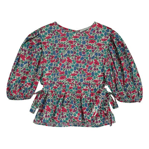 Tangerine - Blusa de manga abullonada floral | Rojo Frambuesa