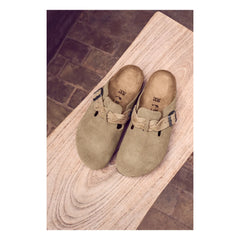 BIRKENSTOCK - Sandalias zueco Boston trenzado de horma estrecha | Marrón empolvado