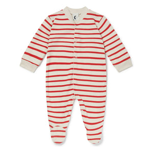 Sleepy Doe - Pijama de rayas de algodón orgánico con pies | Rojo
