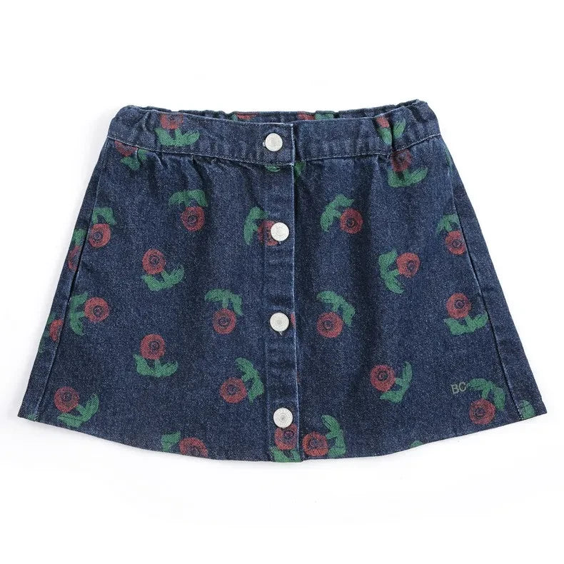 Bobo Choses - Falda de denim de algodón orgánico con estampado floral | Azul marino