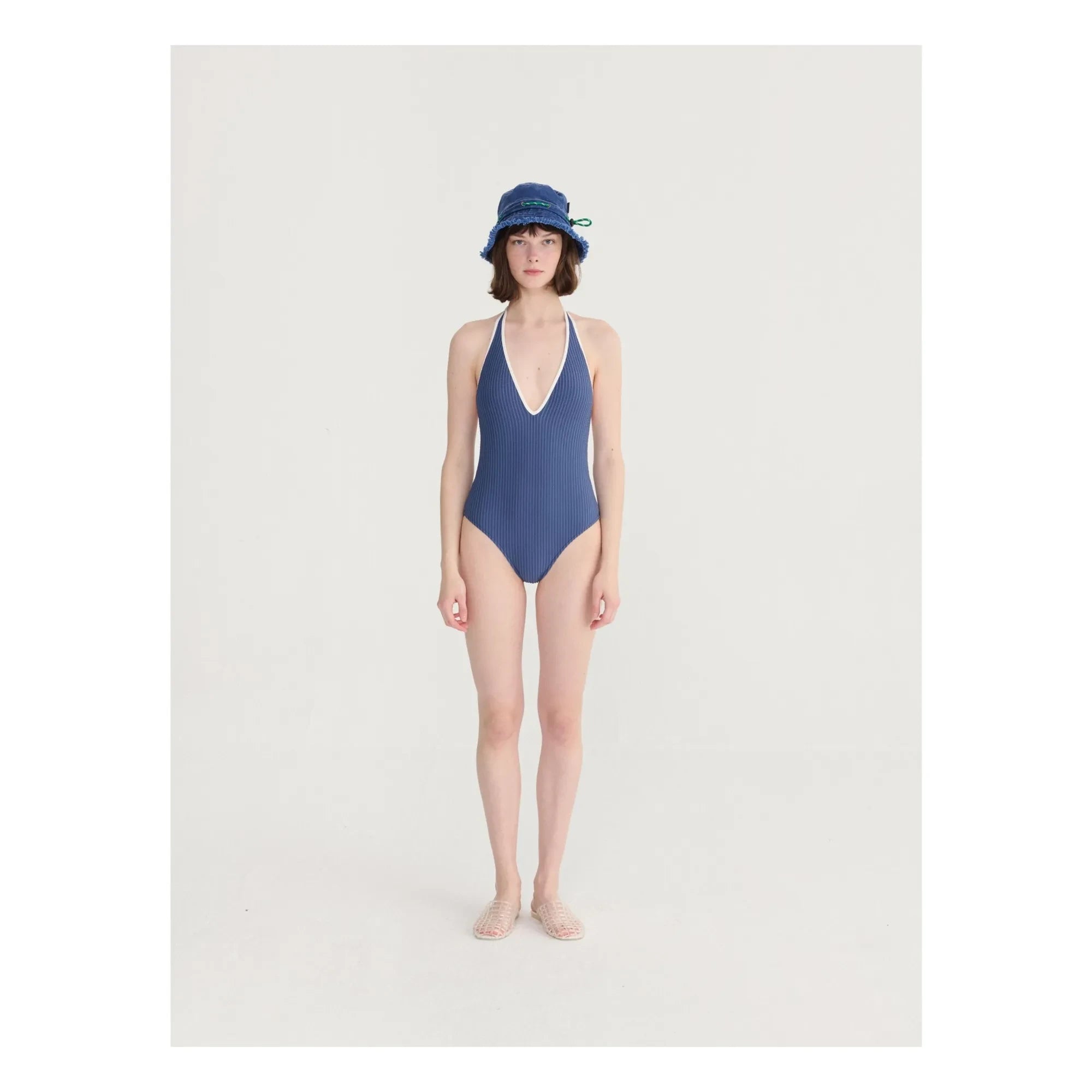 Bobo Choses - Bañador de una pieza de seersucker azul oscuro