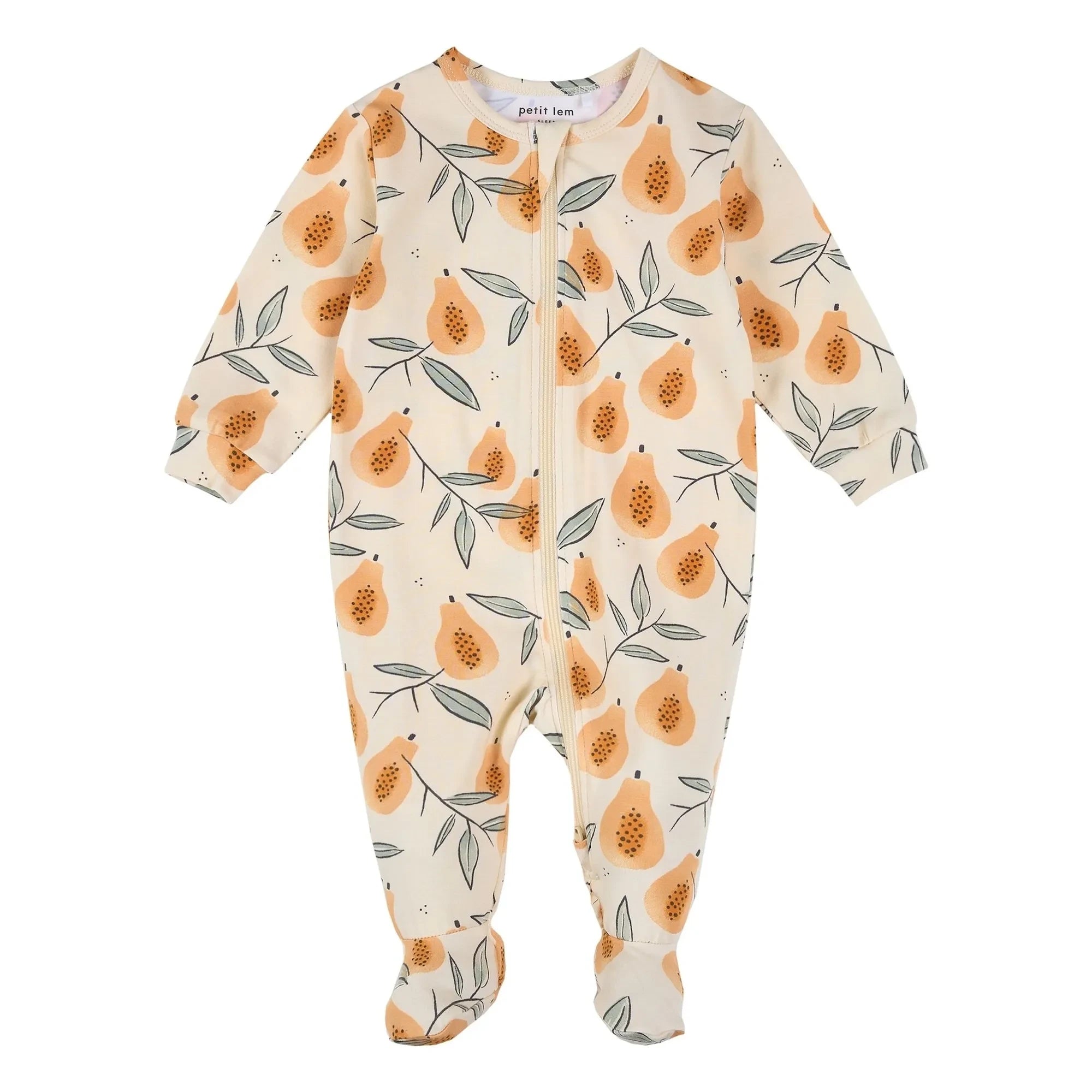 Petit Lem - Pijama con pies de algodón orgánico Papaya | Beige