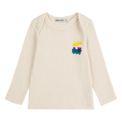 Bobo Choses - Camiseta de canalé de algodón orgánico con tren | Crudo