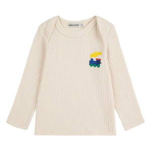 Bobo Choses - Camiseta de canalé de algodón orgánico con tren | Crudo