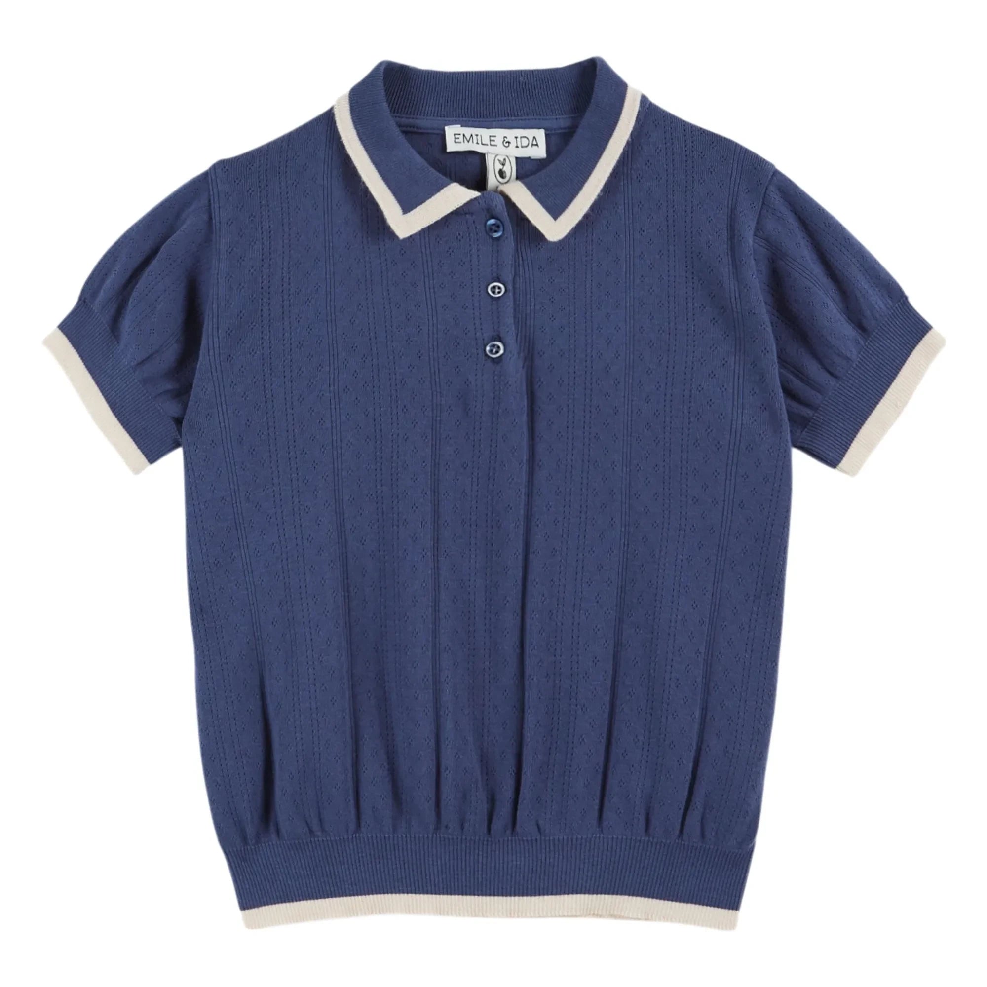 Emile et Ida - Polo de algodón orgánico de punto inglés en contraste | Azul marino