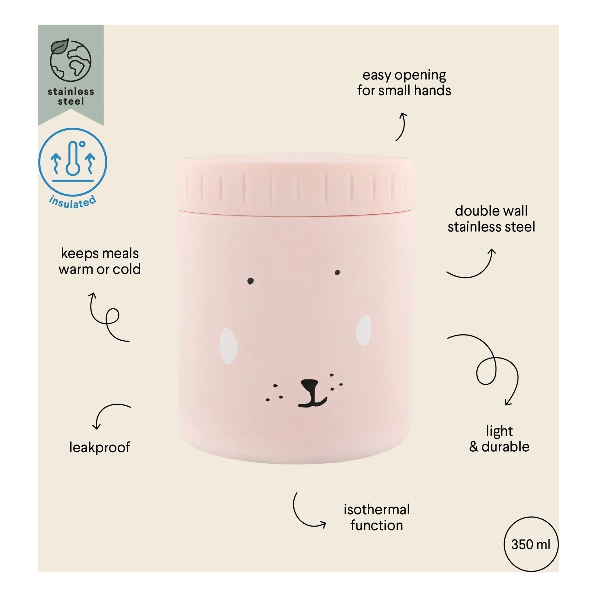 Trixie - Fiambrera isotérmica 350 ml Sra. Conejo | Rosa