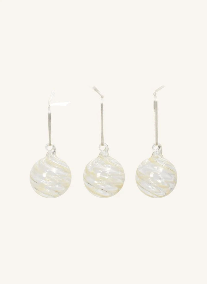 Broste Copenhagen - Adornos Navideños de Vidrio Curvado - Set de 3 | Blanco