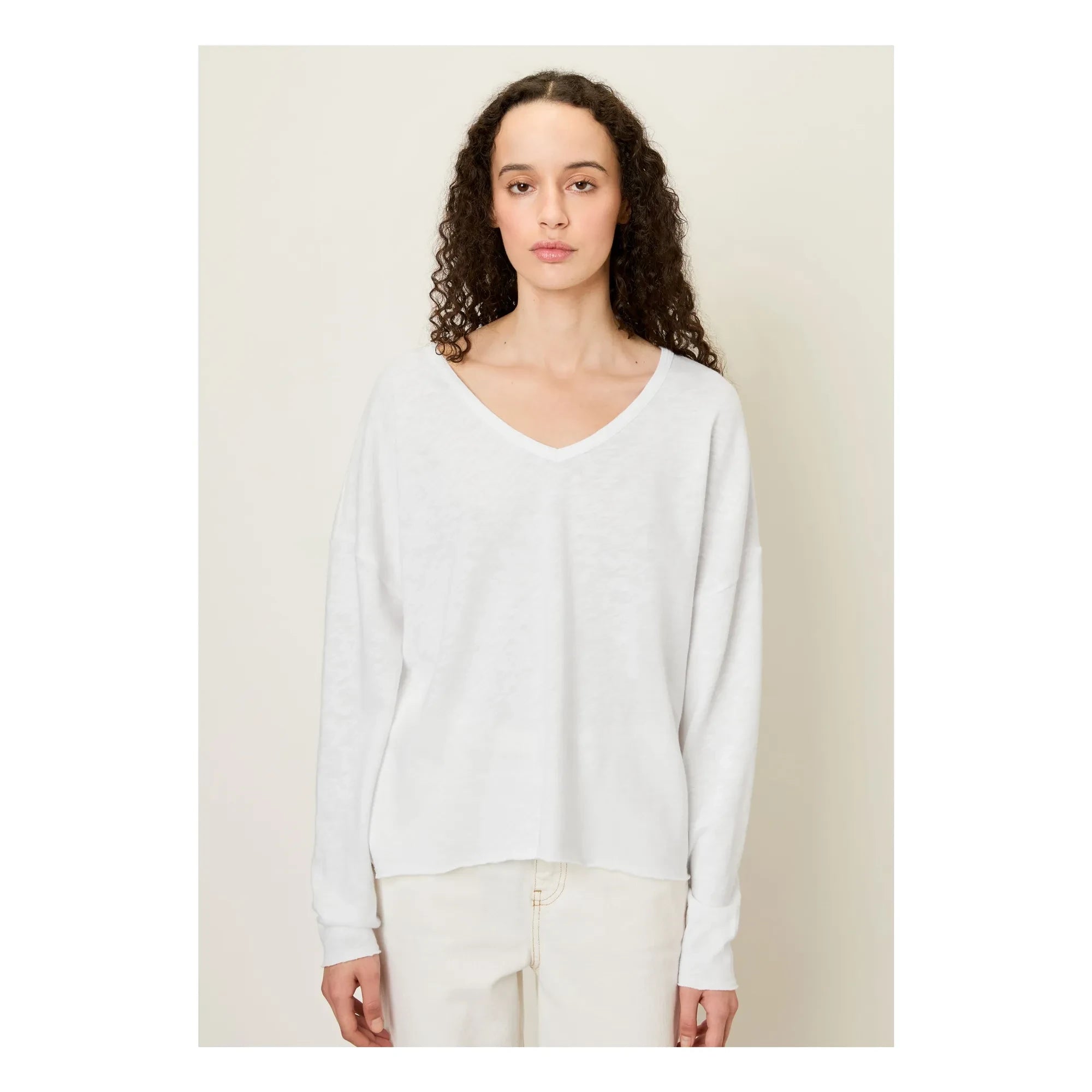 American Vintage - Camiseta de manga larga con cuello de pico Sonoma | Blanco