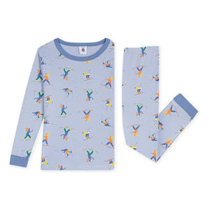 Petit Bateau - Büzgülü Pijama Kar Adamları Organik Pamuk | Gri mavi