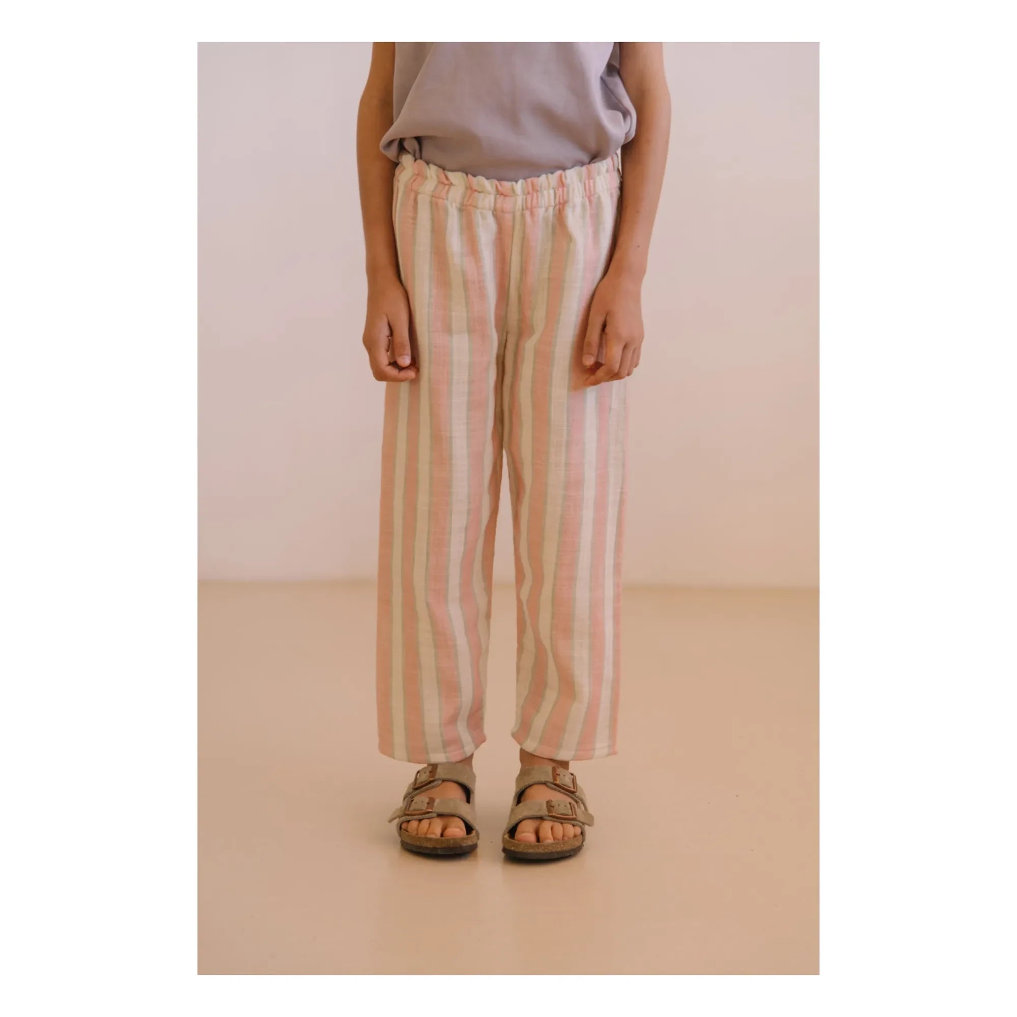 Studio Bohème - Pantalón de gasa de algodón orgánico con rayas Cousin | Rosa