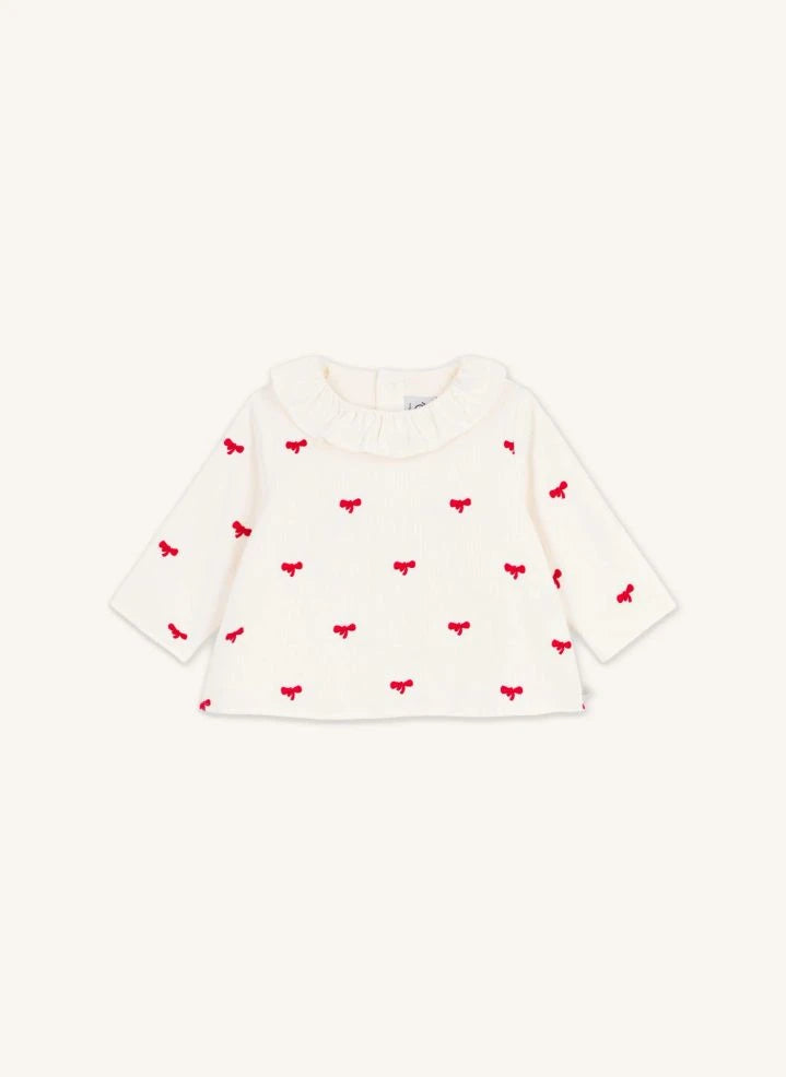 Petit Bateau - Blusa de terciopelo de algodón orgánico con nudo | Crudo