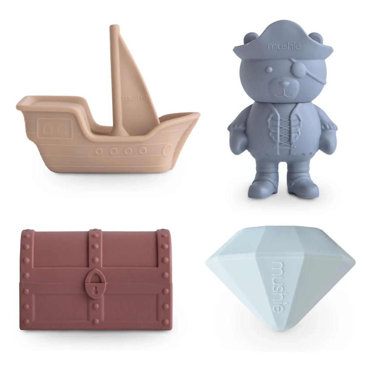 Mushie - Juguetes de baño pirata - Set de 4 | Azul