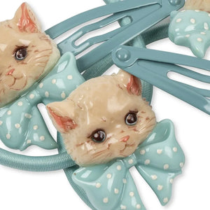 Konges Sløjd - Kedi Temalı Saç Tokası ve Scrunchie Seti | Mavi