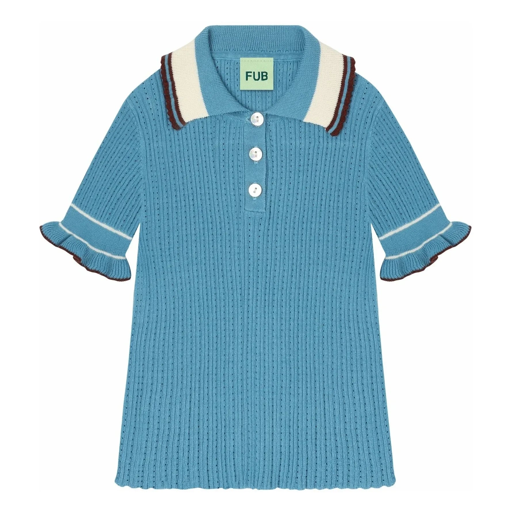 FUB - Polo fino de punto de algodón orgánico Pointelle | Azul aciano