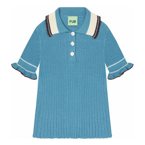 FUB - Polo fino de punto de algodón orgánico Pointelle | Azul aciano