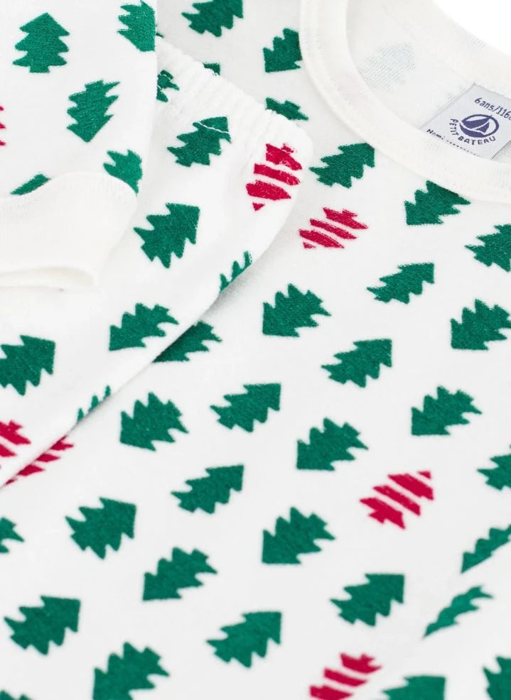 Petit Bateau - Pijama de abeto, terciopelo de algodón orgánico | Blanco