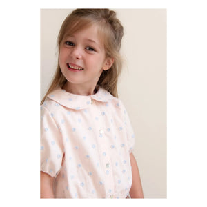 Jenest - Claudine Yaka Molly Camisa Blusa de Algodón Orgánico con Estampado de Puntos | Rosa Claro