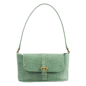 BY FAR - Bolso de cuero con efecto cocodrilo Miranda Baguette | Verde menta