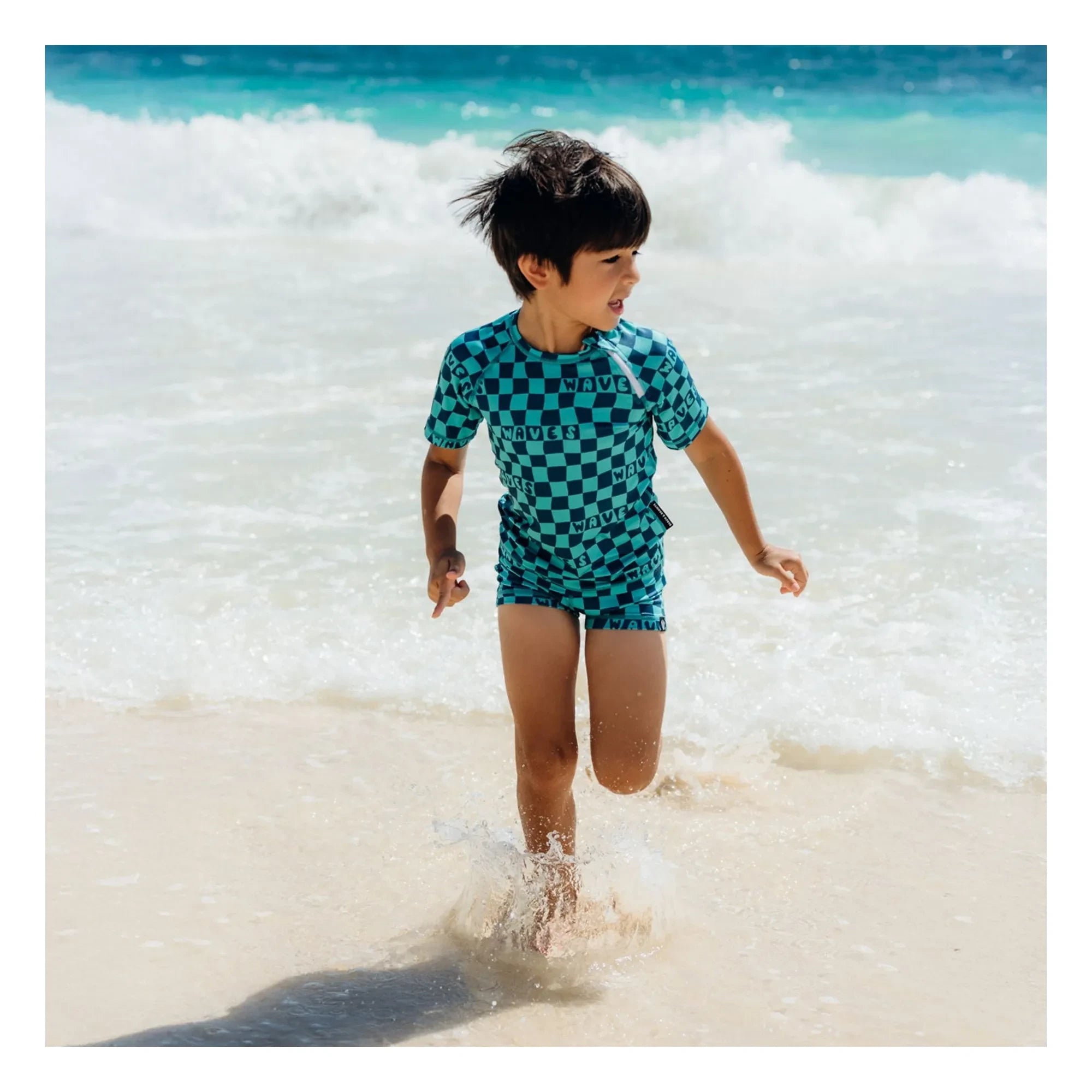 Beach & Bandits - Bañador corto de natación de verano con protección UV a cuadros azules Fibras recicladas