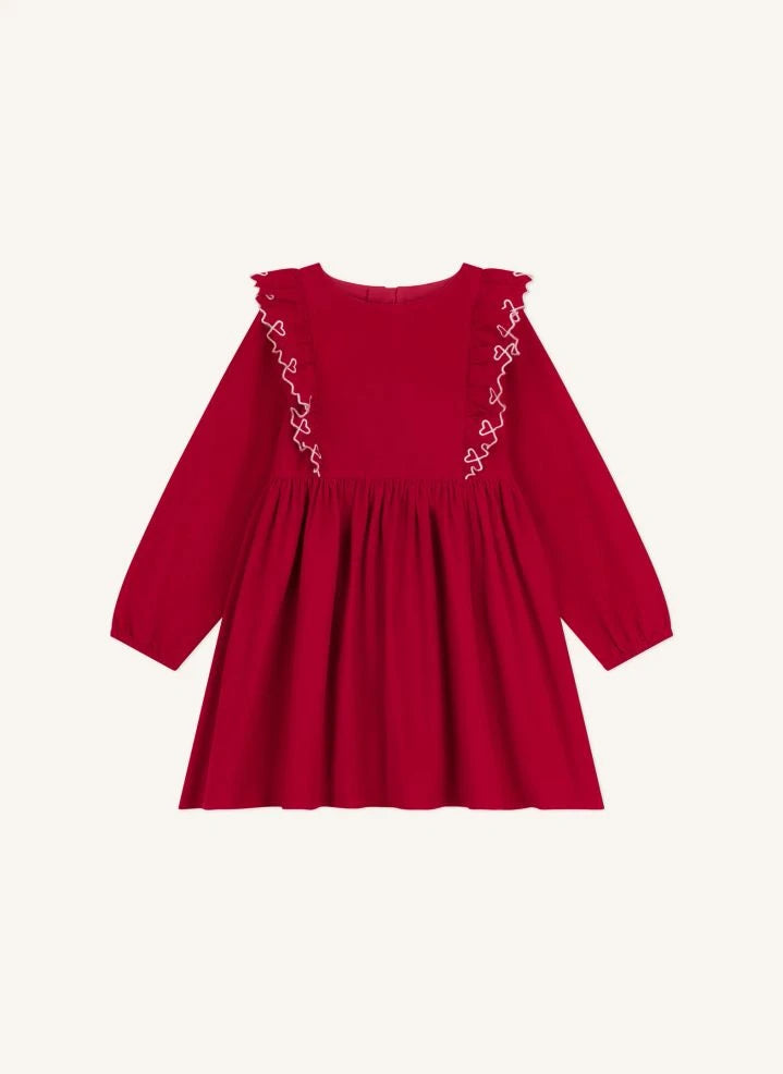 Petit Bateau - Vestido con volantes de algodón orgánico | Rojo