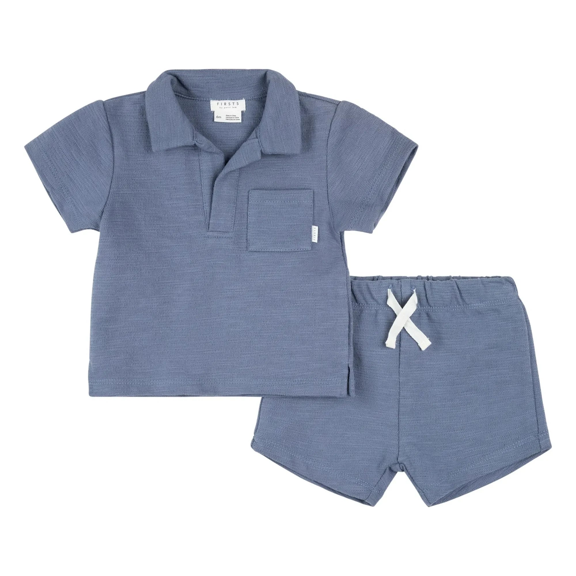 Petit Lem - Conjunto de camiseta de rizo y pantalón corto de algodón orgánico | Azul