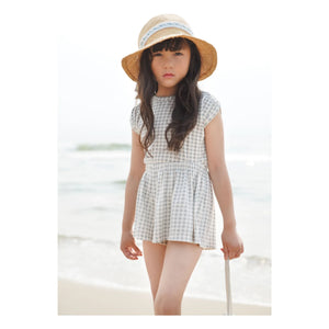 Soor Ploom - Camiseta fruncida de algodón orgánico Sundae Gingham | Azul hielo