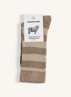 Homecore - Calcetines de Merino a Rayas | Beige Oscuro