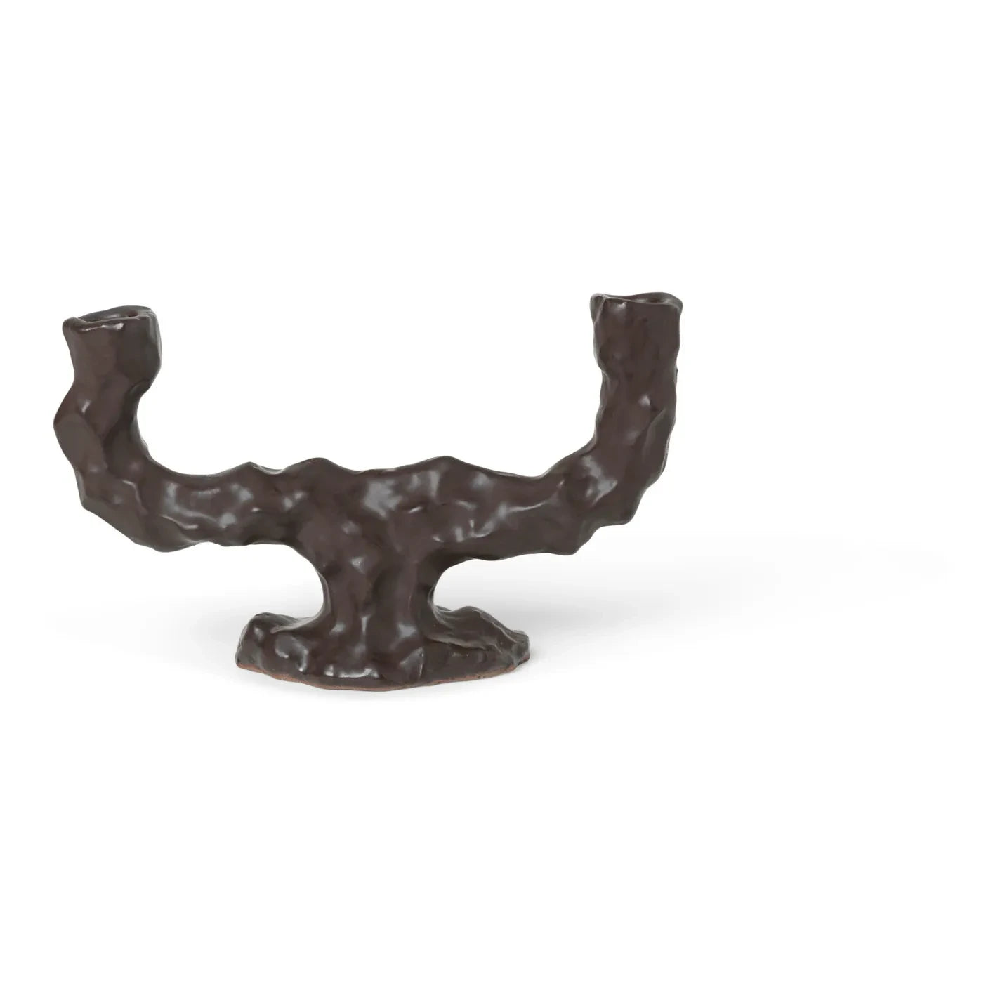 Ferm Living - Dito Stoneware Candelabro Doble | Marrón