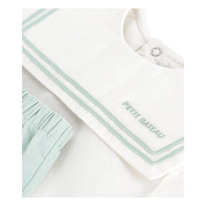 Petit Bateau - Conjunto de top con cuello azul marino y pantalón corto de lino | Sage