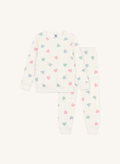 Petit Bateau - Pijama con corazones en modal esponjoso | Crudo