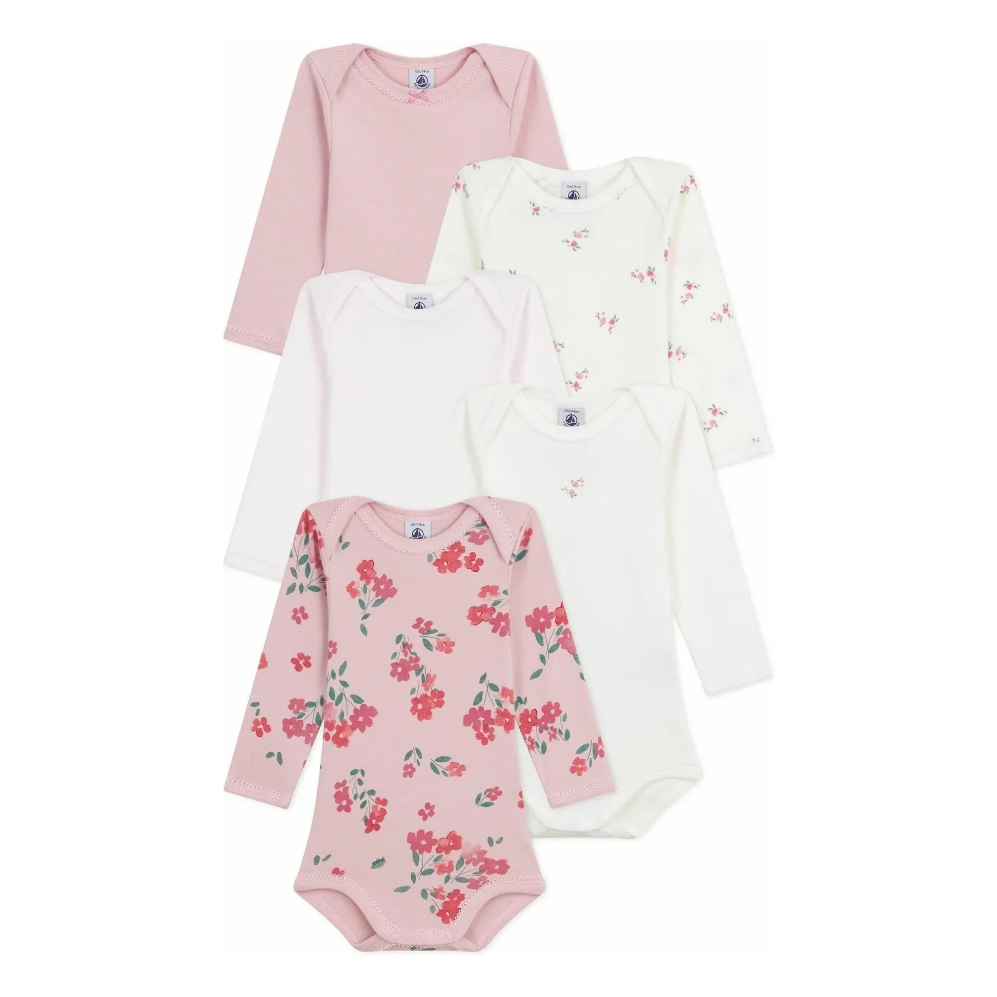 Petit Bateau - Bodies Florales de 5 Piezas | Rosa