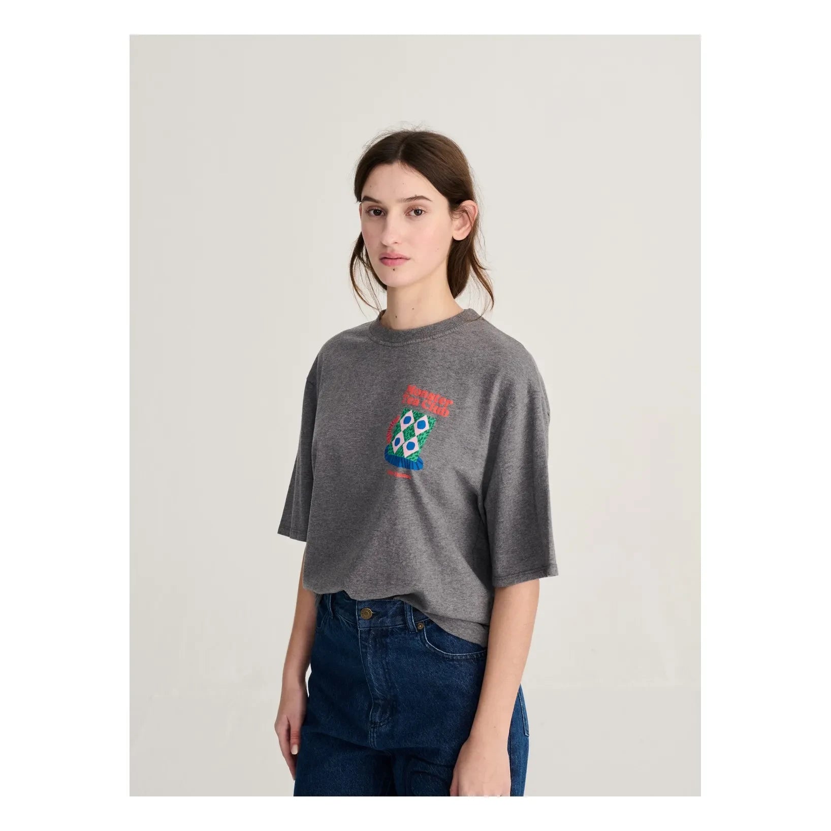 Bobo Choses - Camiseta de algodón Monster Mug | Gris jaspeado