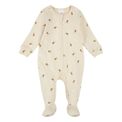 Petit Lem - Pijama con pies, de algodón orgánico con abejas en relieve | Beige