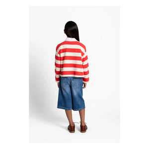 Smallable Kid - Camiseta de algodón orgánico a rayas de peonías | Roja