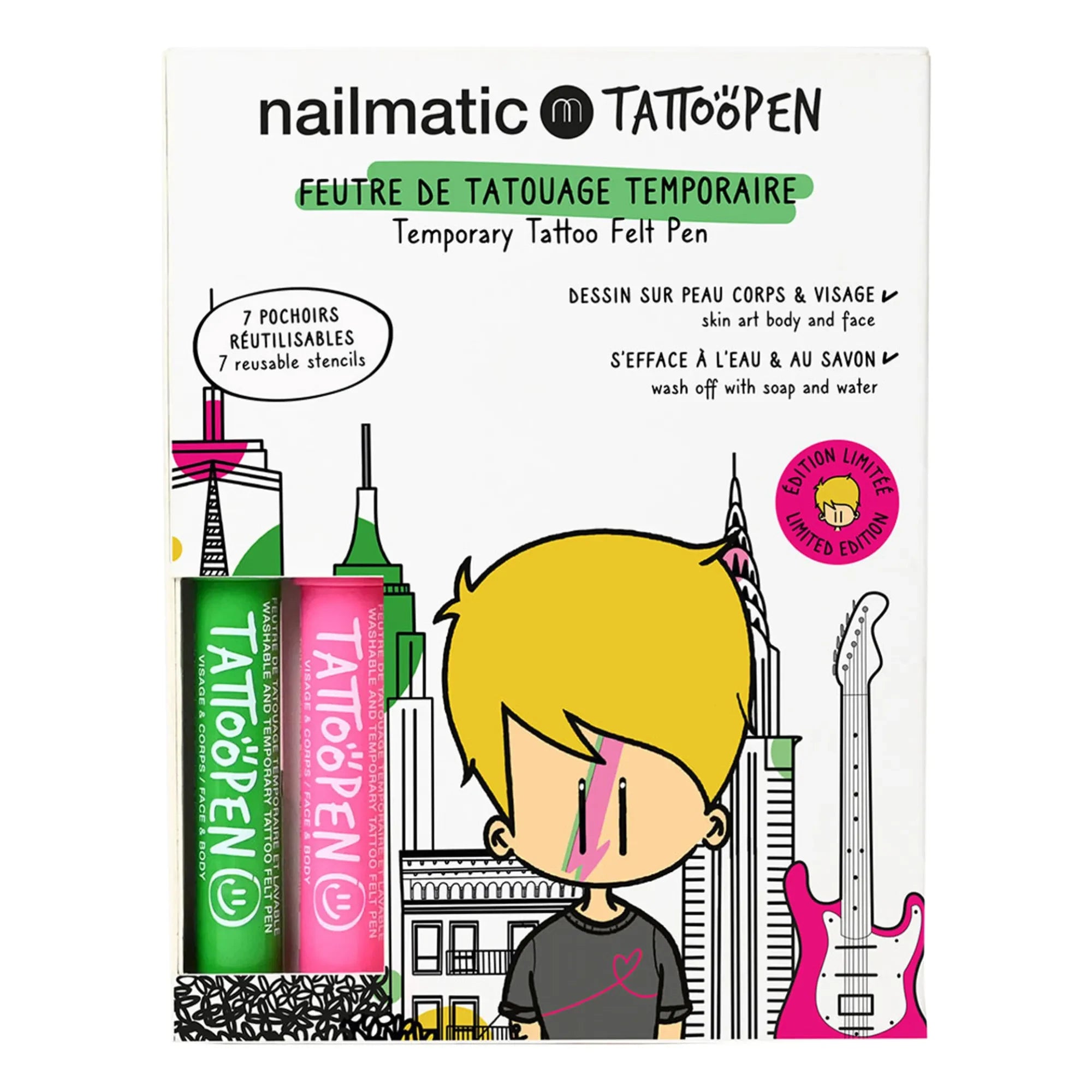 Nailmatic Kids - Nueva York x JO LITTLE Set Dúo de Tattoopen y Plantillas Reutilizables