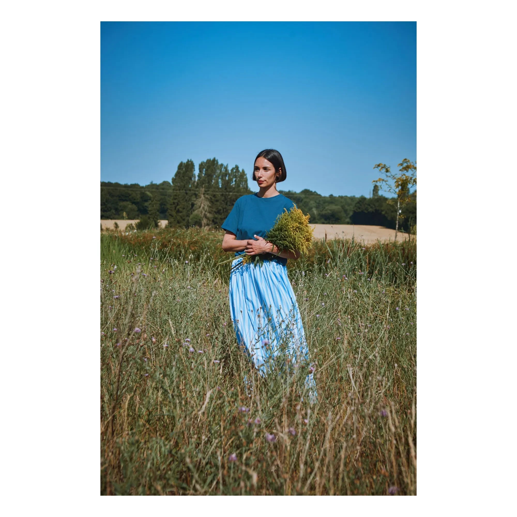 Poudre Organic - Falda de Popelina de Algodón a Rayas Azul Chia