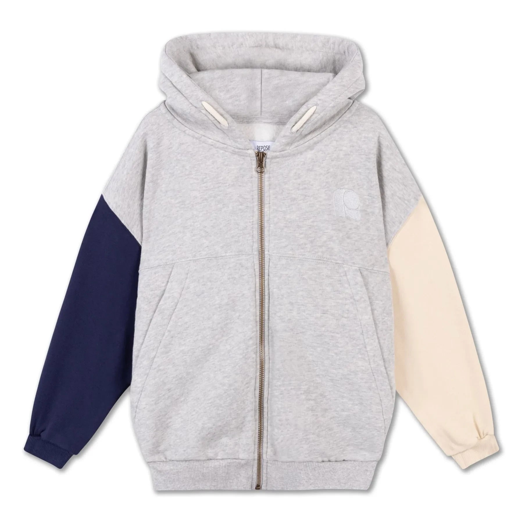 Repose AMS - Sudadera con cremallera tricolor de algodón orgánico | Gris