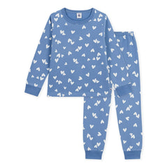 Petit Bateau - Pijama de felpa de algodón orgánico con corazón | Azul