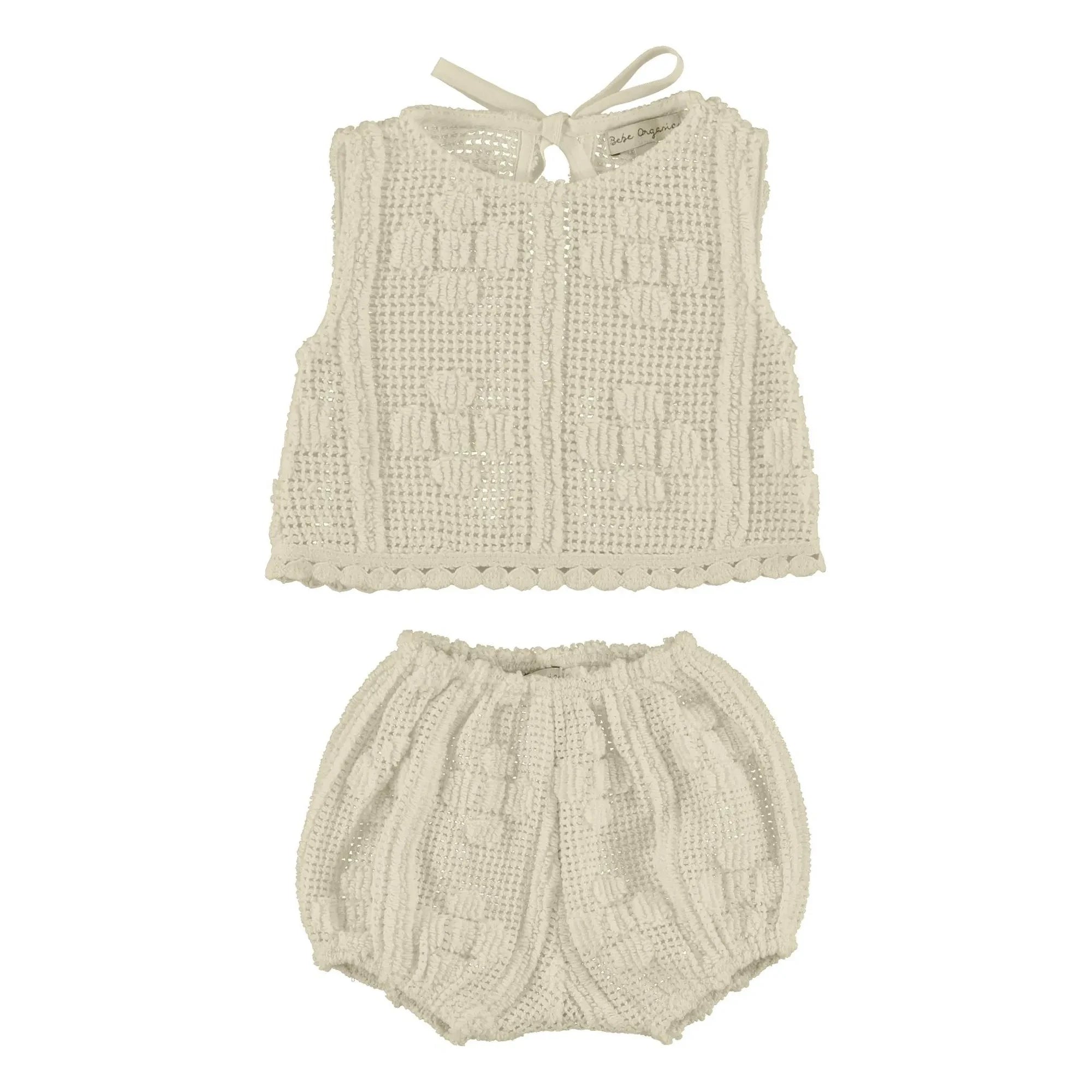 Bebe Organic - Conjunto de top de ganchillo y braguita Inez | Crudo