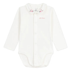 Petit Bateau - Body con cuello bordado floral de algodón orgánico | Blanco