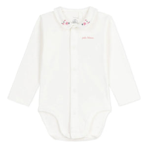 Petit Bateau - Body con cuello bordado floral de algodón orgánico | Blanco