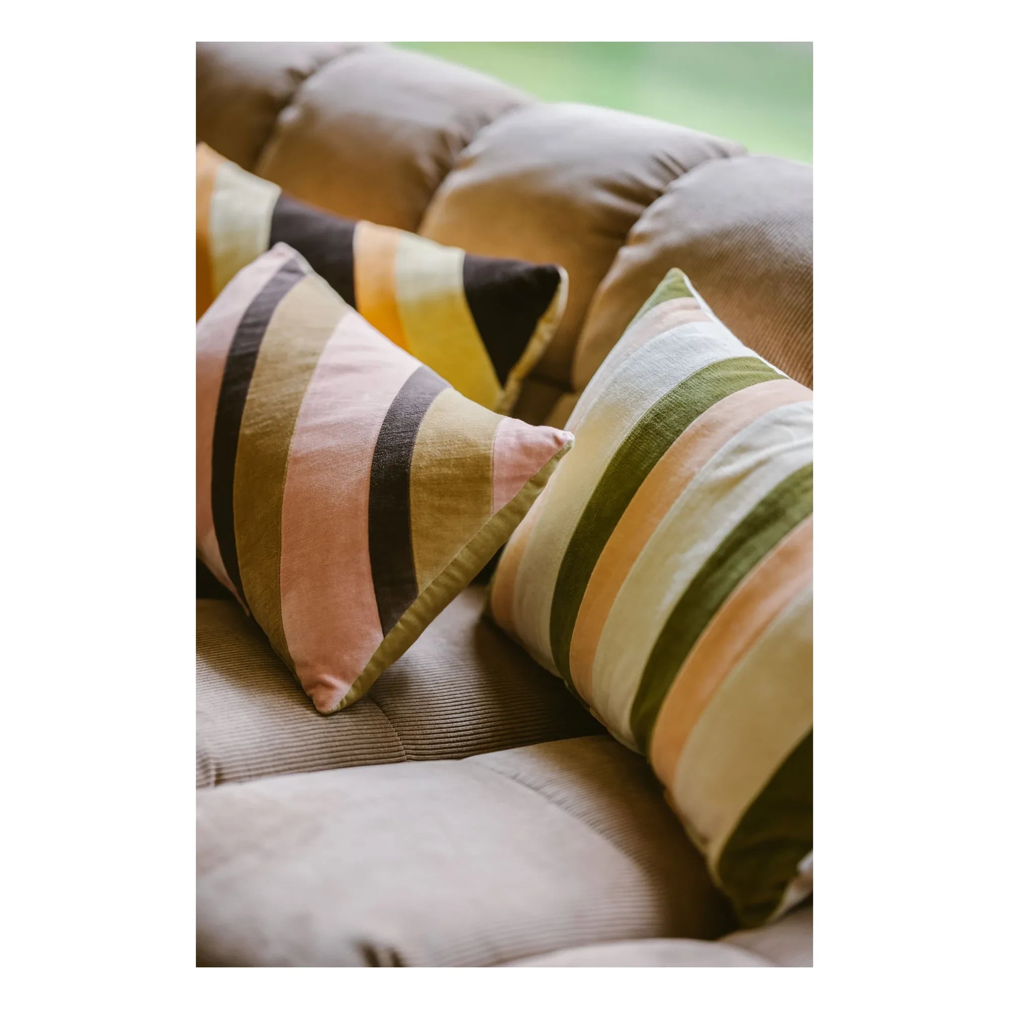 HKliving - Cojín de terciopelo a rayas | Crema