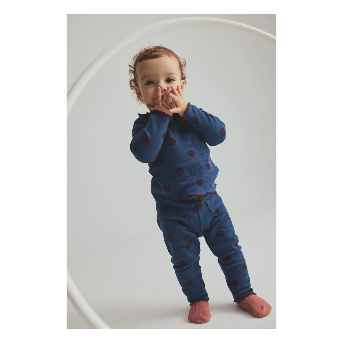 Cozmo - Mika Leggings Acanalados Algodón Orgánico Lunares | Azul Marino